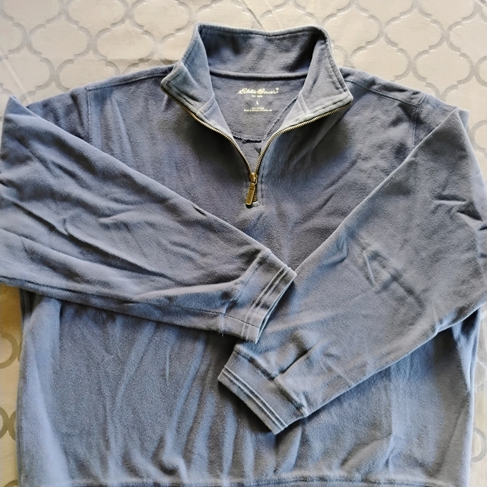 Eddie Bauer Vintage Men's Large Slate Blue 3/4  Zip-Up Sweater